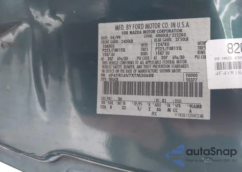 1999 Mazda B3000 Se/Tl from USA, damaged, VIN 4F4YR16V7XTM30688